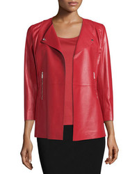 Lafayette 148 New York Dayle Open Front Leather Jacket Red Rock
