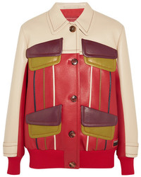 Prada Paneled Leather Jacket Red
