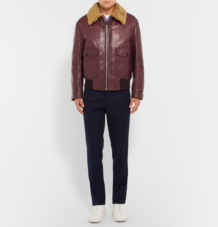 Prada Slim Fit Shearling Trimmed Leather Flight Jacket, $6,060 | MR ...