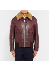 Prada Slim Fit Shearling Trimmed Leather Flight Jacket