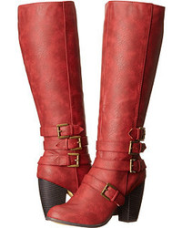 Red Leather Knee High Boots