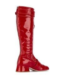 Miu Miu Red Patent Leather Zipper Knee Boots
