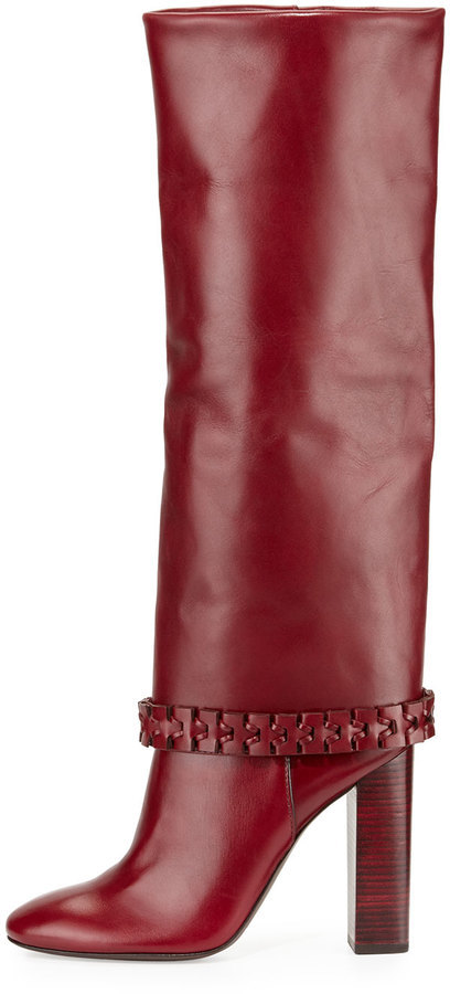 Tory Burch Sarava Leather Knee Boot Red Agate, $750 | Neiman Marcus |  Lookastic