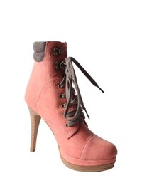 Red Leather Lace-up Ankle Boots