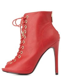 Dollhouse Lace Up Peep Toe Booties