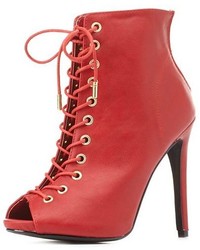 Dollhouse Lace Up Peep Toe Booties