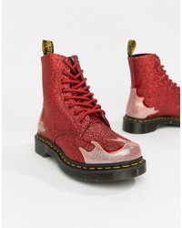 Dr. Martens 1460 Pascal Red Glitter Flame Flat Ankle Boots