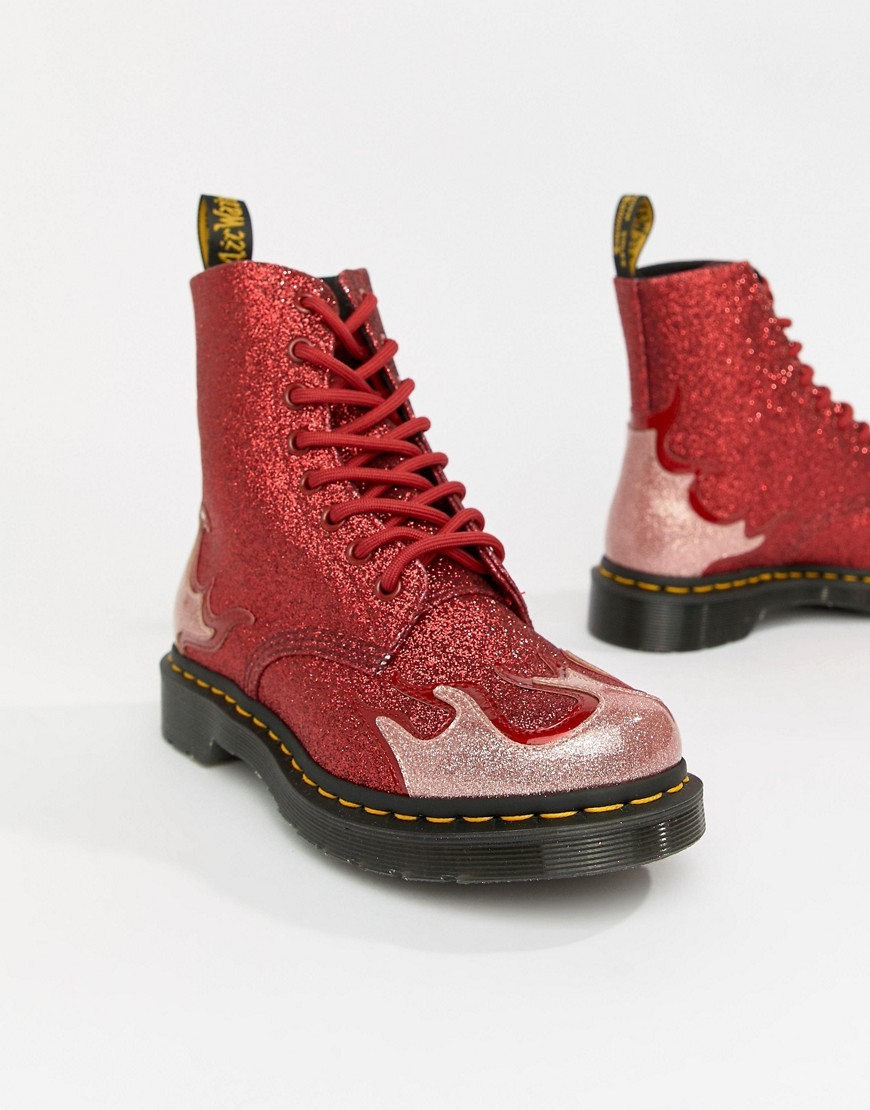Dr. Martens 1460 Pascal Red Glitter Flame Flat Ankle Boots, $106