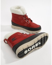 Sorel Explorer Carnival Waterproof Red Nylon Boots With Microfleece Lining