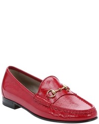 Gucci Hibiscus Red Patent Leather Moc Toe Loafers