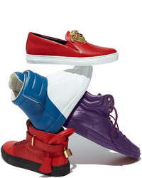 Versace Leather Slip On Sneaker With Gold Medusa Head Red