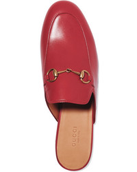 Gucci Princetown Horsebit Detailed Leather Slippers Red