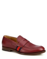 Gucci Strand Penny Web Leather Loafers