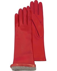 Forzieri Red Leather Long Gloves Wcashmere Lining