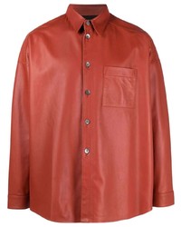 Red Leather Long Sleeve Shirt