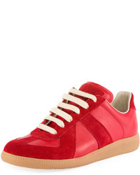 Maison Margiela Mixed Leather Low Top Lace Up Sneaker