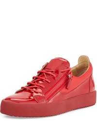 Giuseppe Zanotti Patent Low Top Side Zip Sneaker Red