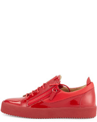 Giuseppe Zanotti Patent Low Top Side Zip Sneaker Red