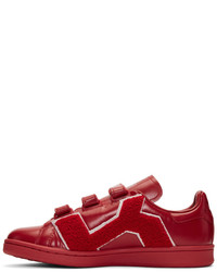 Raf Simons Red Adidas Originals Edition Stan Smith Comfort Badge Sneakers