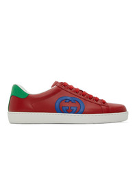 Gucci Red Gg Ace Low Top Sneakers