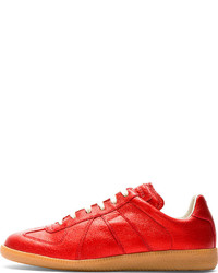 Maison Martin Margiela Red Glossy Grained Leather Replica Sneakers