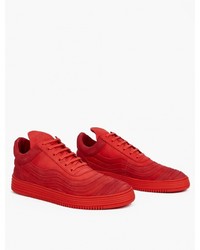 Filling Pieces Red Leather Wavy Low Top Sneakers