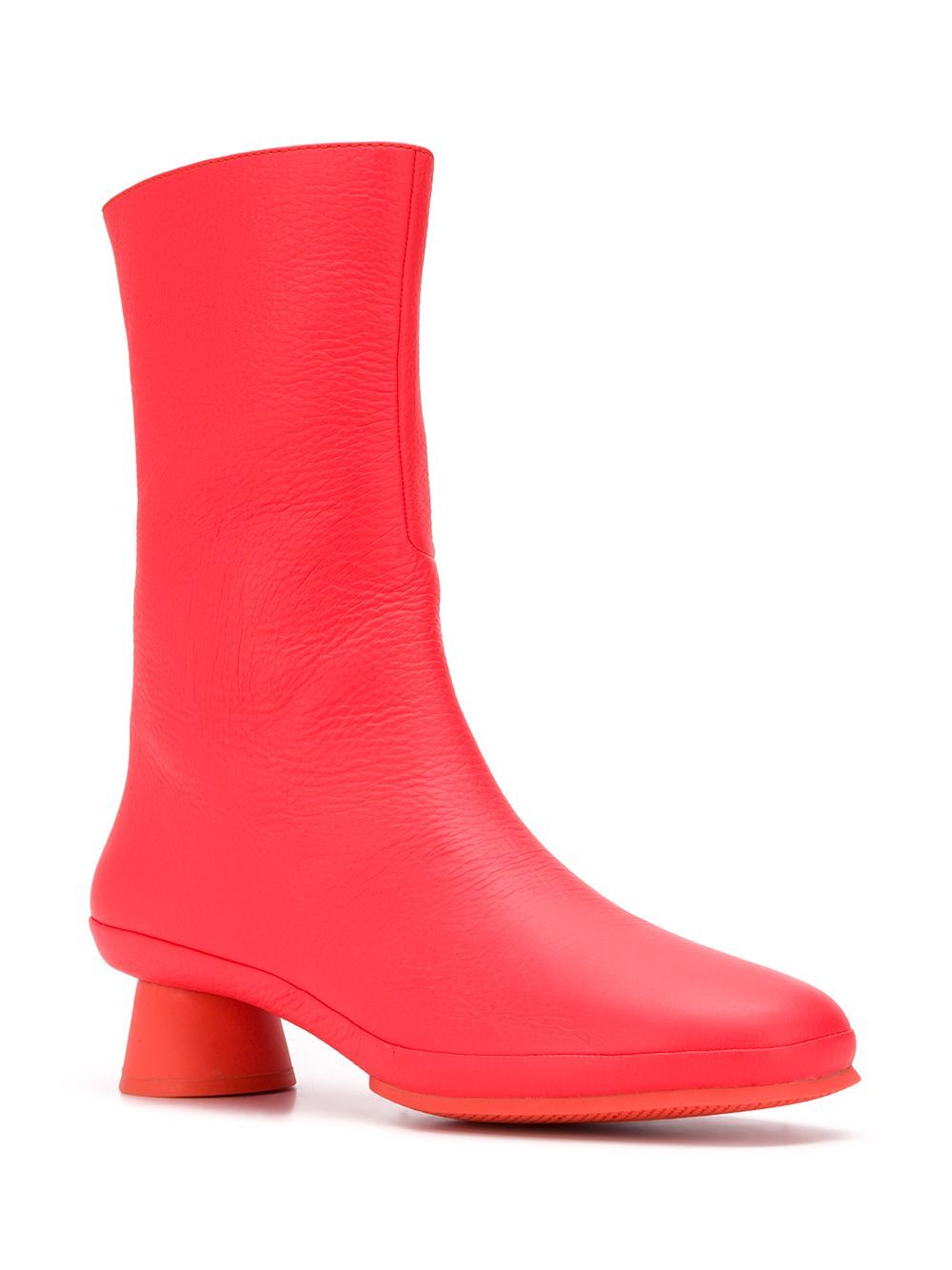 red leather mid calf boots
