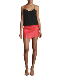BA&SH Braddy Leather Wrap Front Miniskirt Red