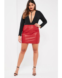 Missguided Plus Size Red Faux Leather Mini Skirt
