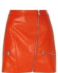 River Island Red Leather Look Zip Mini Skirt