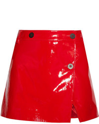 Topshop Unique Patent Leather Wrap Mini Skirt Red