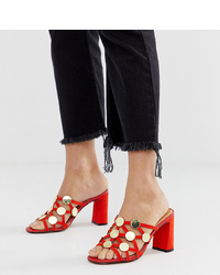 River Island Heeled Mules With Circle Detail In Red