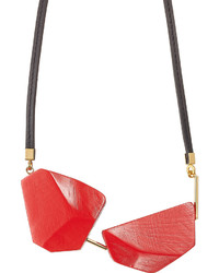 Marni Leather Necklace With Wooden Embellishts