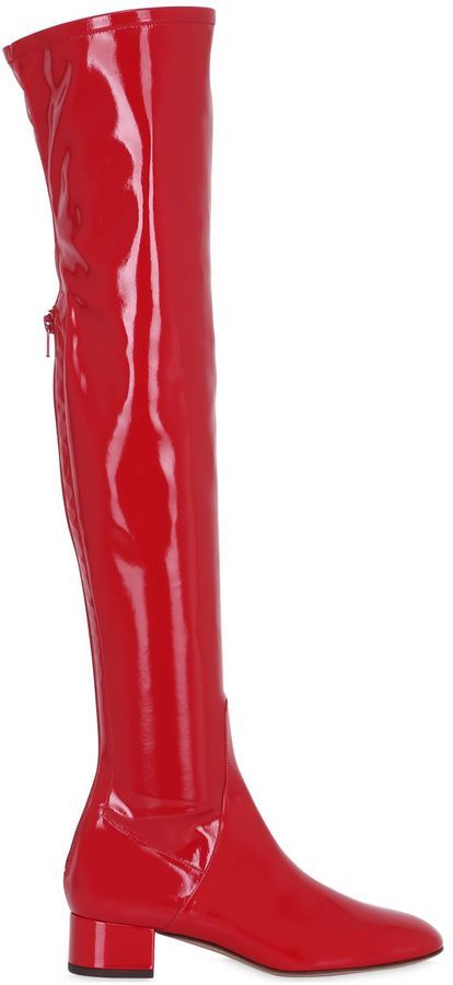 red patent leather over the knee boots