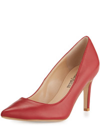 Neiman Marcus Cissy Leather Point Toe Pump Red