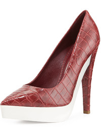 Stella McCartney Croc Embossed Faux Leather Pump Red