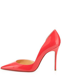 Christian Louboutin Iriza Patent Pointy Dorsay Red Sole Pump Pink