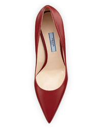 Prada Leather Pointed Toe 85mm Pump Red