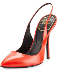 Roger Vivier Leather Pointed Toe Slingback 115mm Pump Fuoco