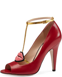 Gucci Molina Lips Leather Pump Red