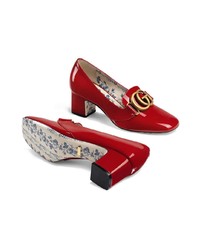 Gucci Patent Leather Mid Heel Pumps With Double G