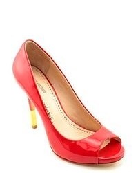 Pour La Victoire Sable Pump Red Open Toe Leather Pumps Heels Shoes