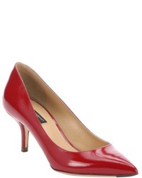 Dolce & Gabbana Red Leather Pointed Toe Kitten Heel Pumps