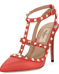 Valentino Rockstud Leather Caged Pump Coral