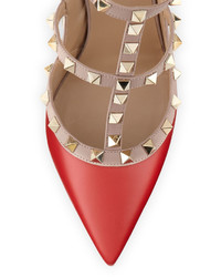 Valentino Rockstud Leather Caged Pump Red