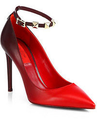 Valentino Rouge Leather Ankle Strap Pumps
