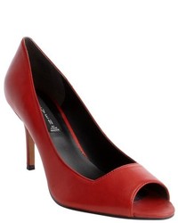 Steve Madden Steven By Red Leather Fate Peep Toe Pumps