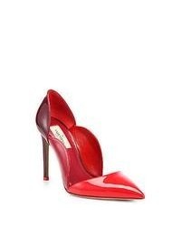 Valentino Scalloped Tricolor Patent Leather Pumps Red