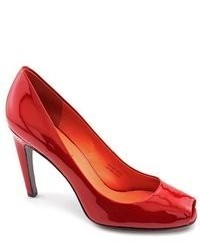 Via Spiga Frankie Red Peep Toe Patent Leather Pumps Heels Shoes