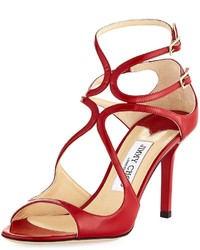 Jimmy Choo Ivette Strappy Patent Sandal Red